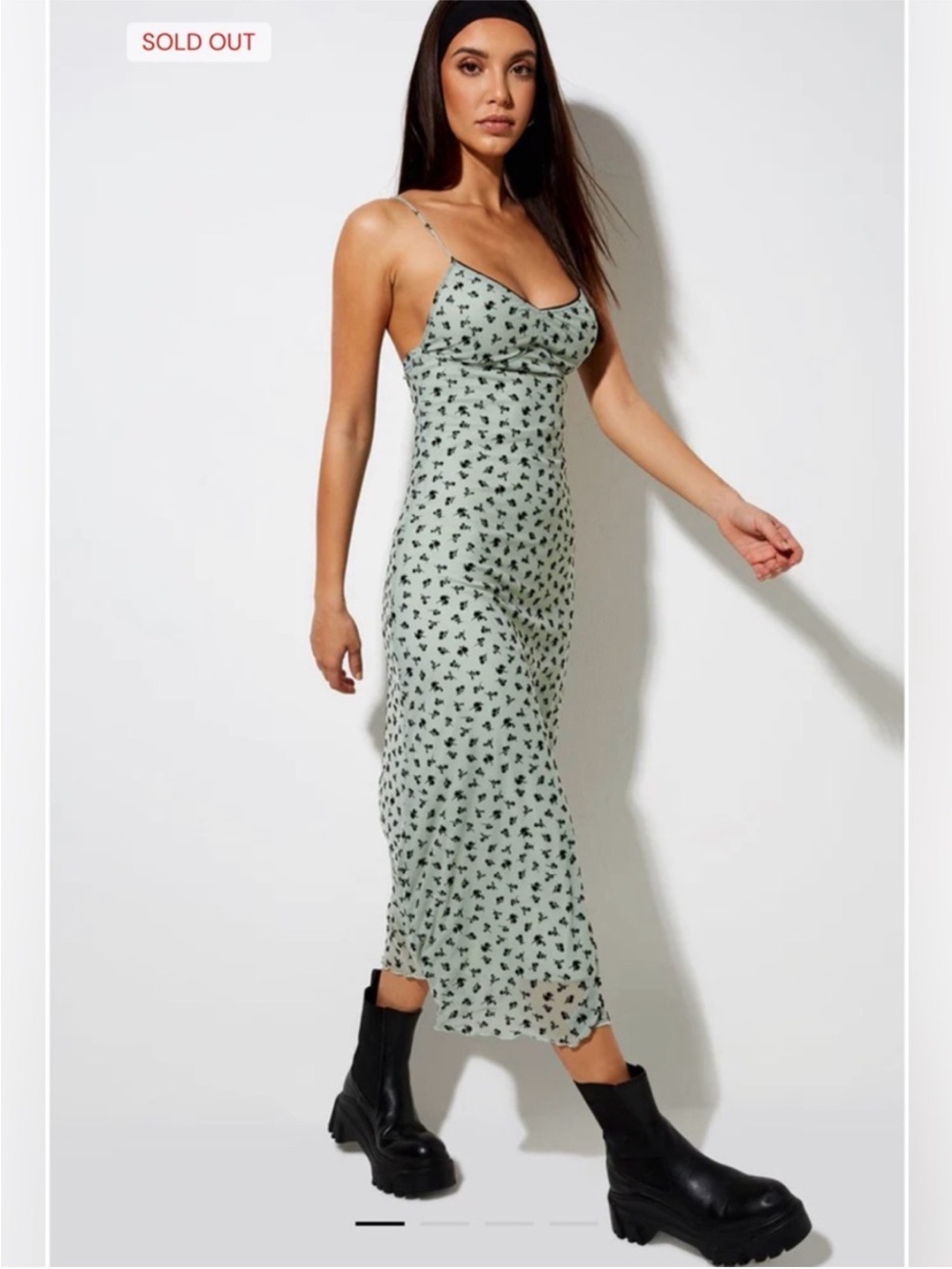 UO X Motel Rocks  Cotina Y2K Mesh Floral Midi Dress Sage Green Fairy Grunge NEW